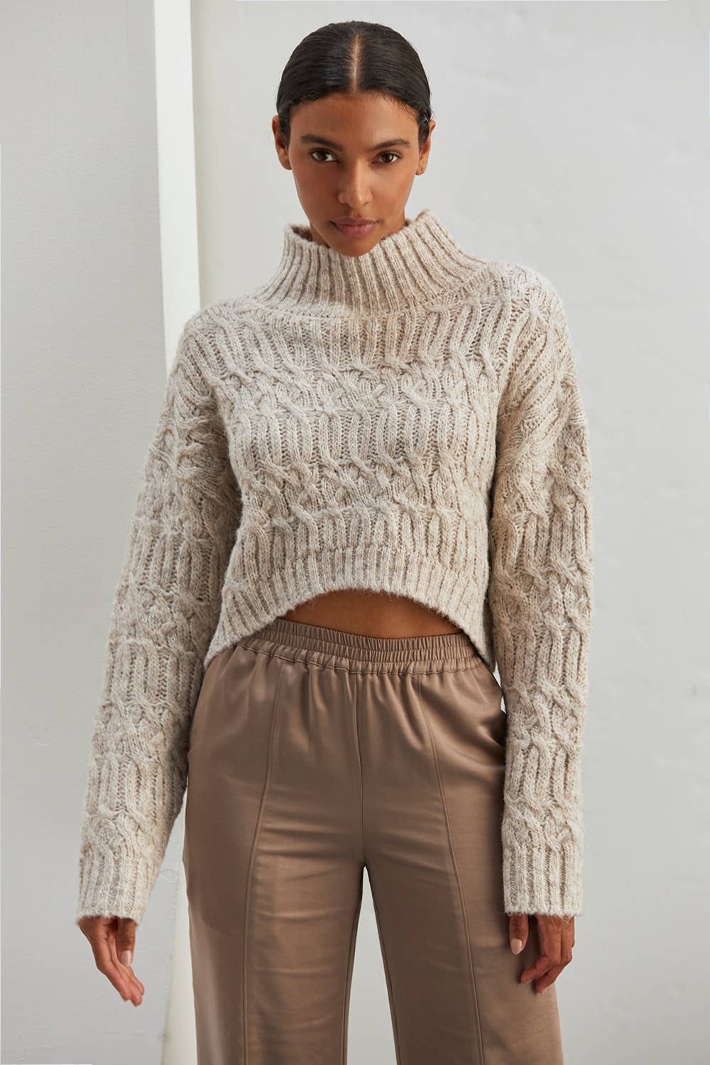 Crescent Lena Mock Neck Cropped Sweater