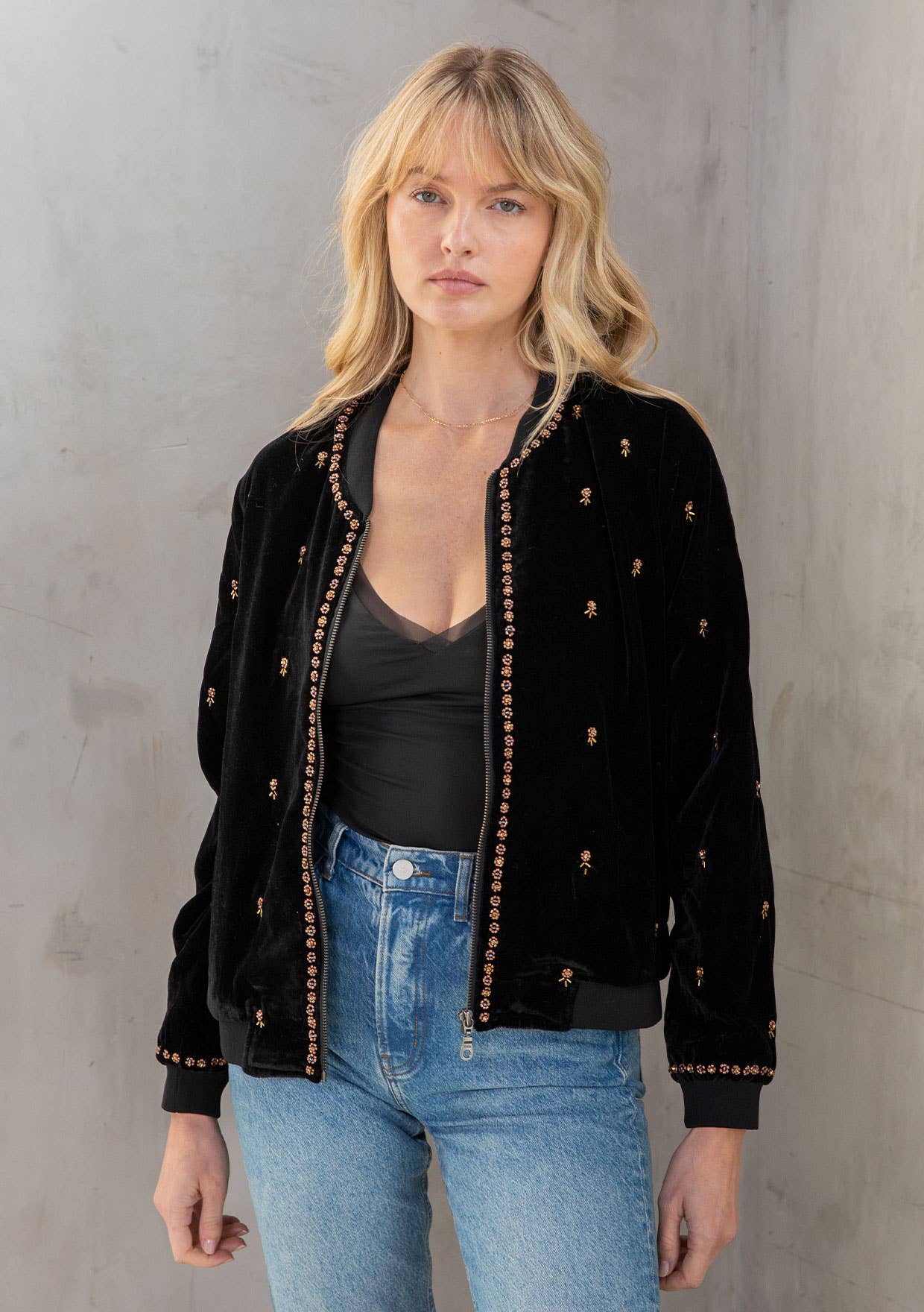 Lovestitch Beaded Velvet Bomber Jacket