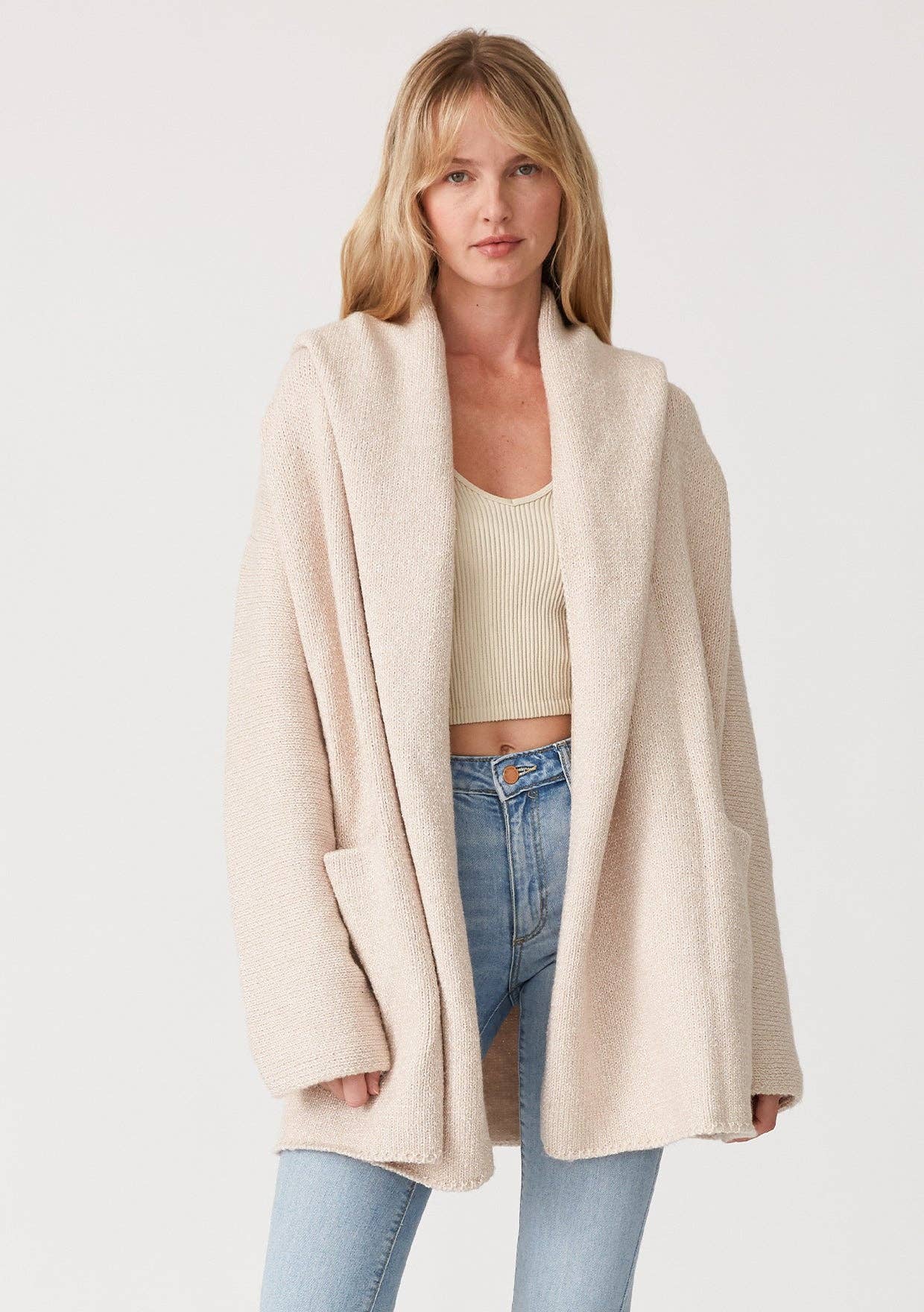 Lovestitch Mid-Length Oversized Long Sleeve Hooded Coatigan