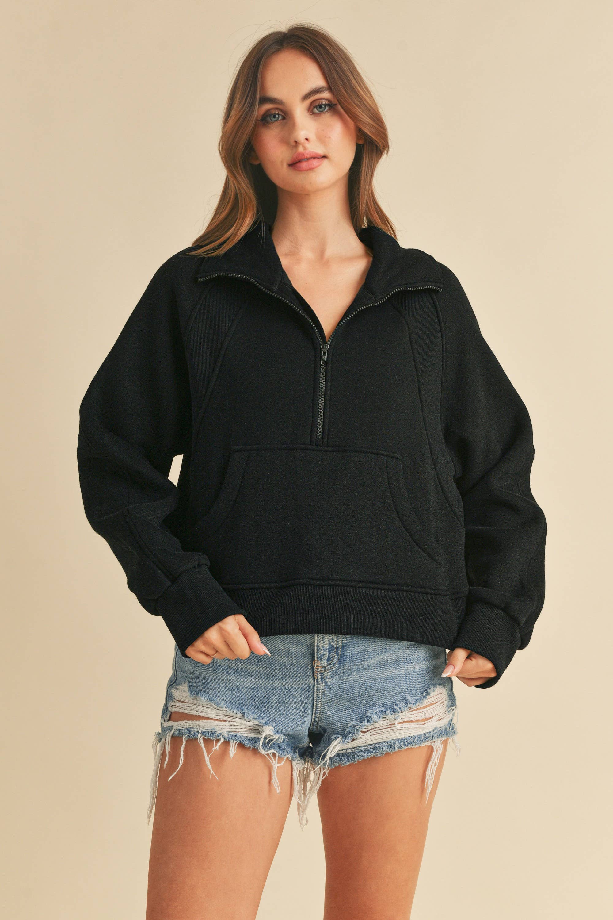 AEMI + CO The Dove Funnel Neck Half Zip