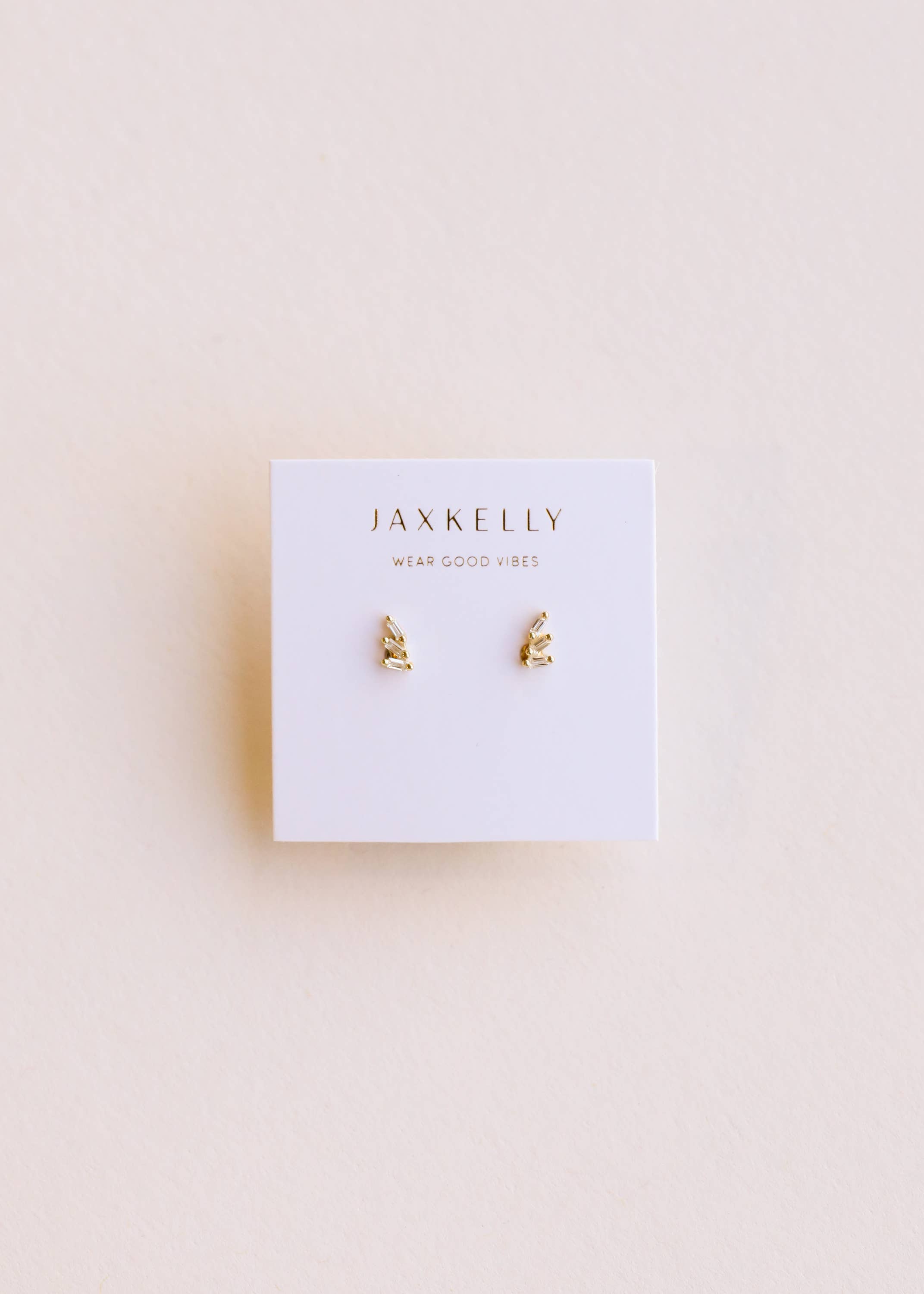 JaxKelly Offset Trio - White CZ - Gold Earrings