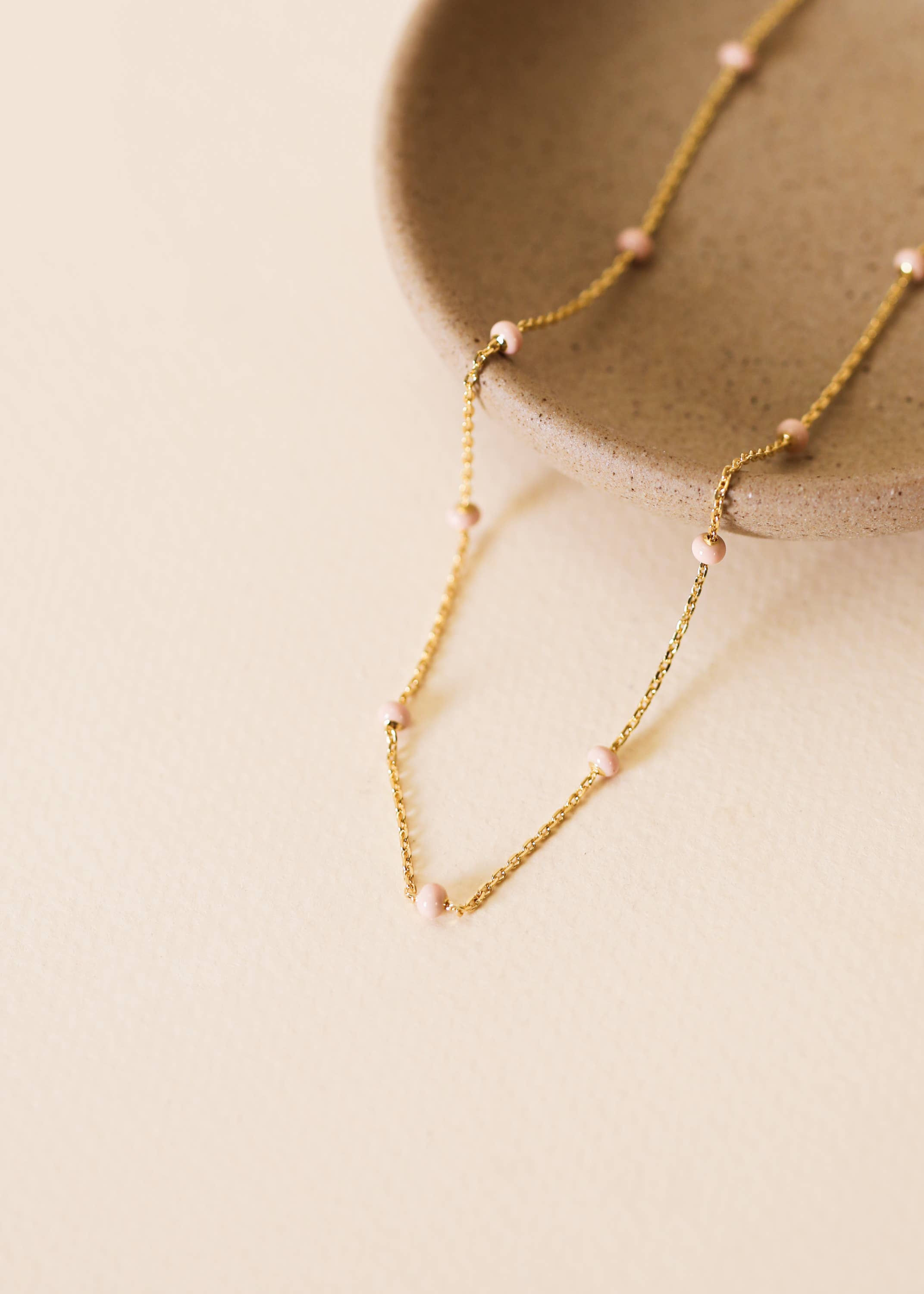 JaxKelly Enamel Gold Necklace - 18k Gold Plated - Petal Pink