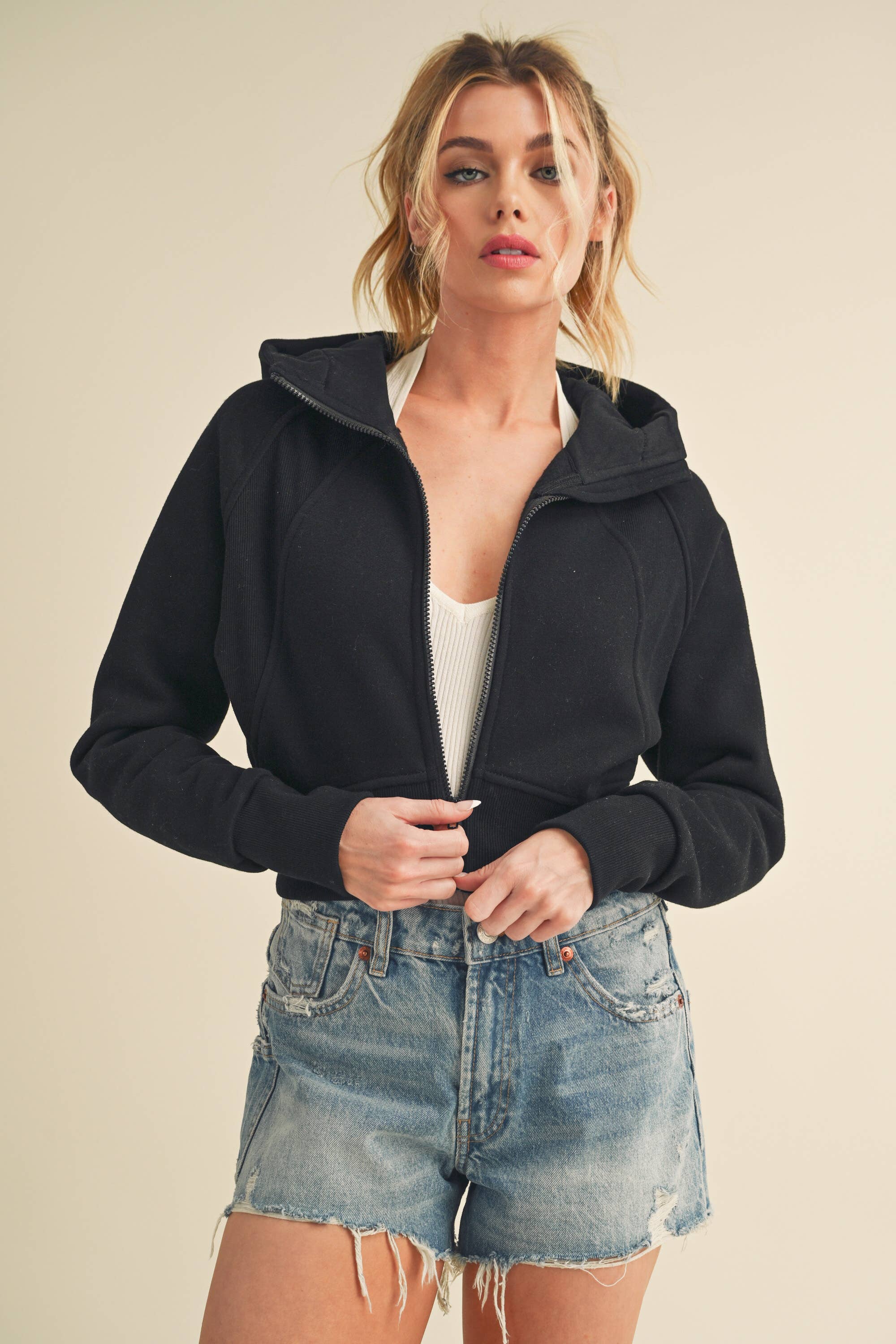 AEMI + CO The Deva Cropped Hoodie: Black