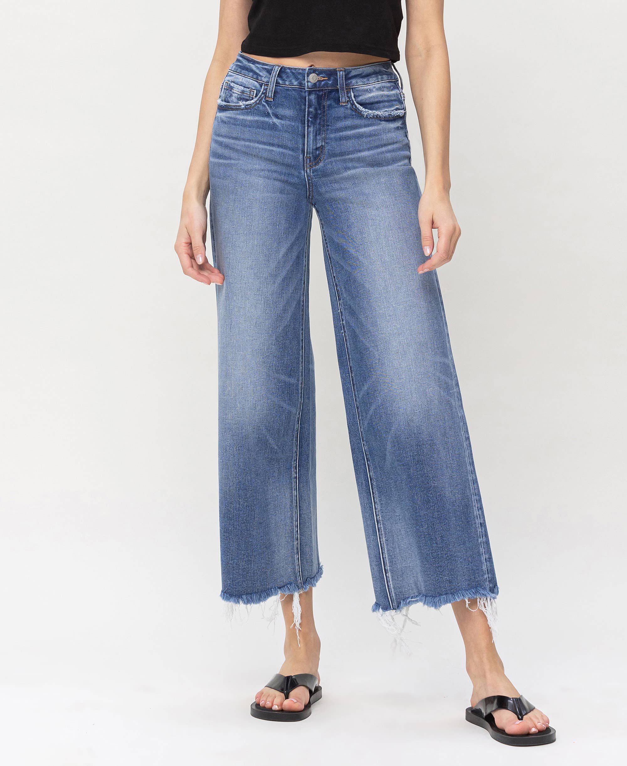 Flying Monkey - High Rise Crop Wide Leg Jeans: Sagacity